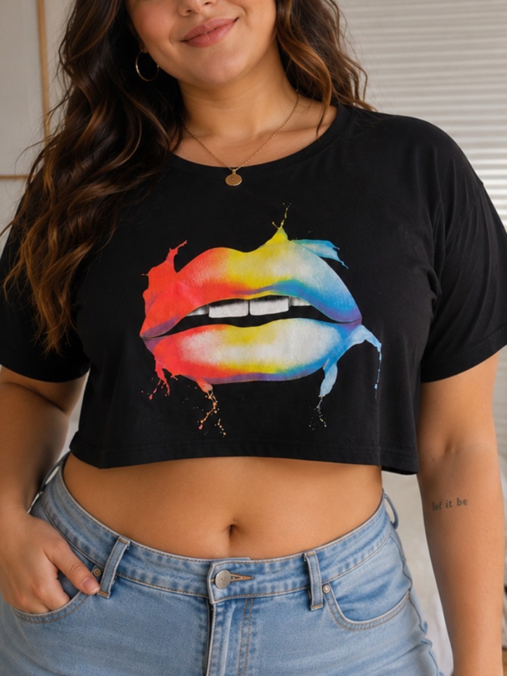 FN Rainbow Lip Graphic Crop Top-2X